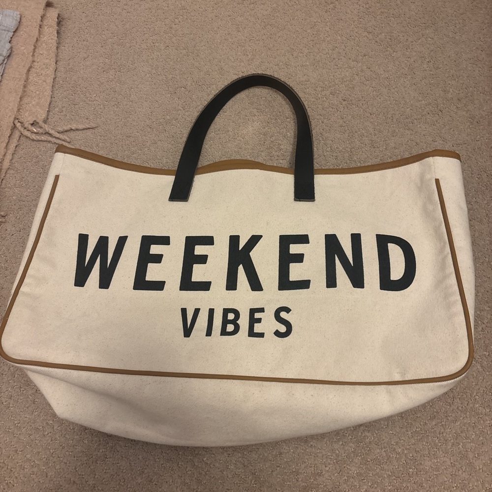 Weekend Vibes Canvas Tote Bag - Cream and Black